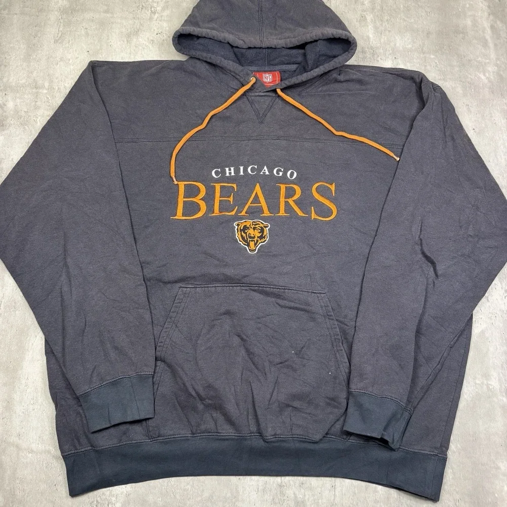 Chicago Bears NFL All Embroidered Vintage Hoodie Men's Size 2XL Navy Orange